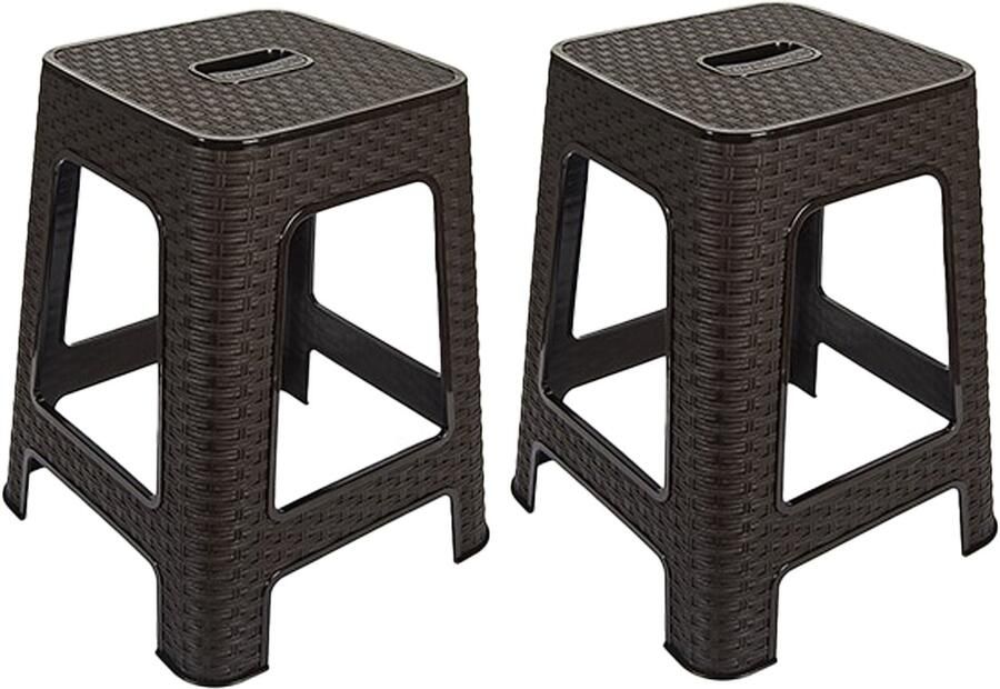 Hega hogar Zit krukjes 4x bruin rotan kunststof 37 x 37 x 45 cm extra zitplaatsen stapelbaar