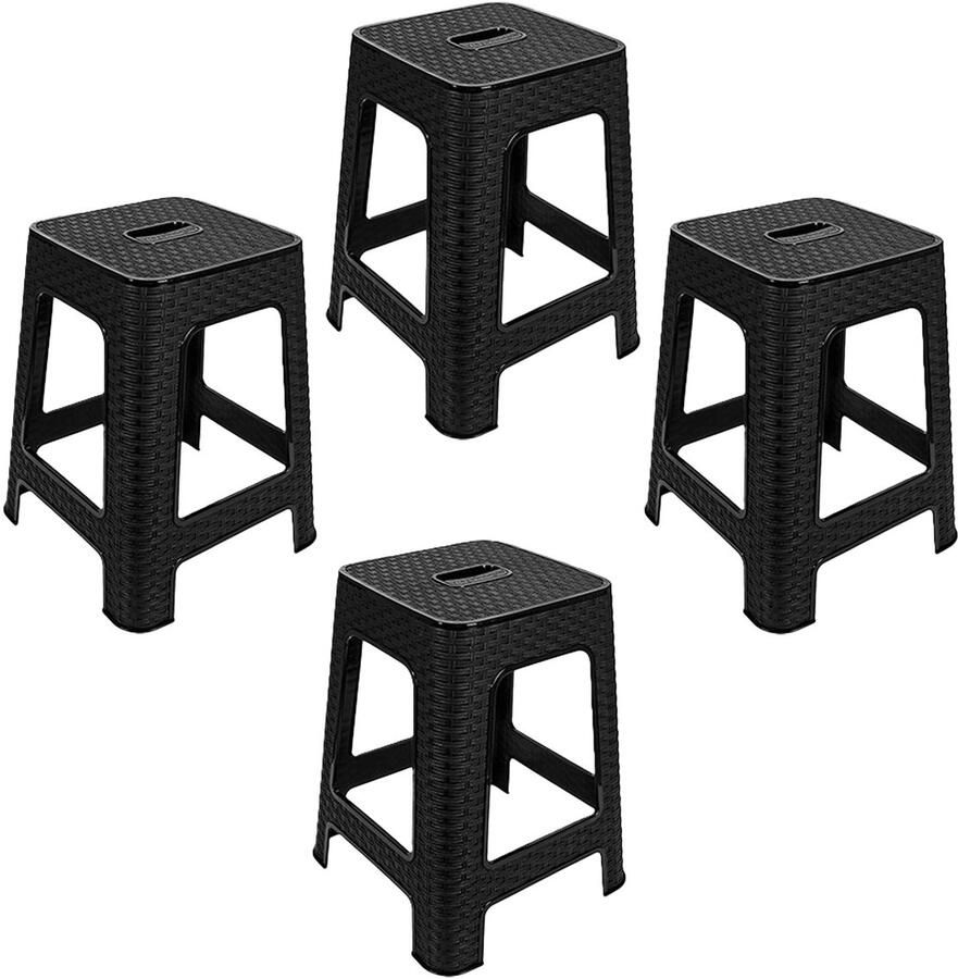 Hega hogar Zit krukjes 4x antraciet rotan kunststof 37 x 37 x 45 cm extra zitplaatsen stapelbaar