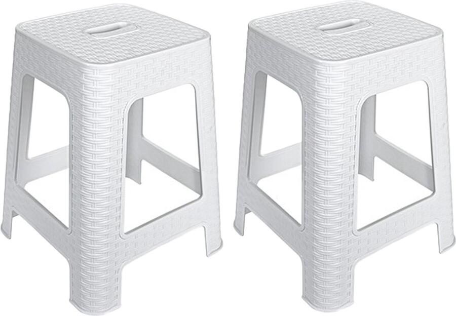 Hega hogar Zit krukjes 4x wit rotan kunststof 37 x 37 x 45 cm extra zitplaatsen stapelbaar