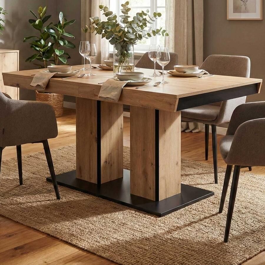 HELA Eettafel op zuil Synchroon uittreksysteem 140-180-220 cm