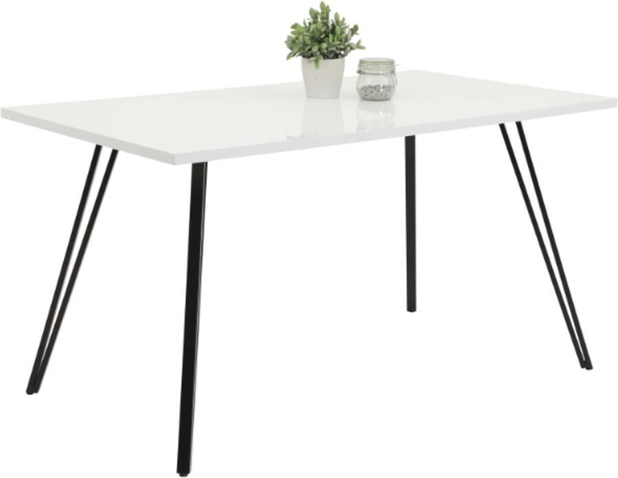 HELA Eettafel JENN Hoogglans wit gelakt tafelblad vast onderstel V-vormig (1 stuk) - Foto 2