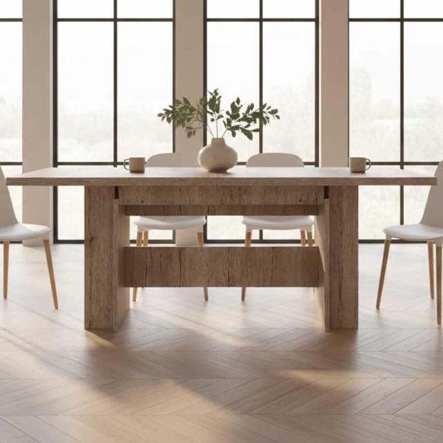 Hela EMOB Eettafel Lianna 160 320x90 cm-zandkleurige eik Kantoortafels Bruin Spaanplaat Kantoortafels Op voorraad - Foto 7