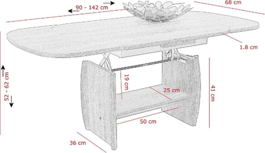 Hela EMOB Salontafel Mihanne 90 142x68x52 62 cm-beuk Ovale salontafels Bruin Spaanplaat Ovale salontafels Op voorraad - Foto 9