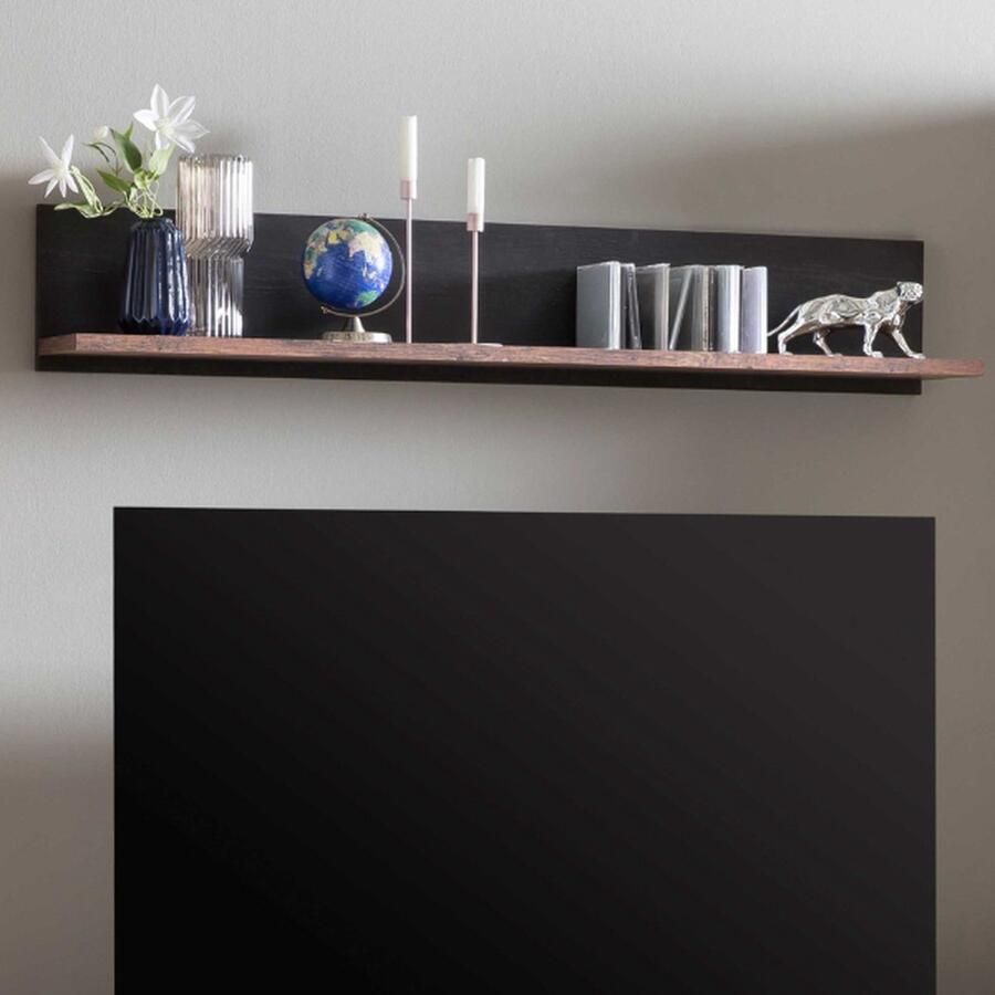 Hela EMOB Wandplank Atnalta 135x22 cm-Oldwood zwart Wandplanken Bruin Spaanplaat Wandplanken Op voorraad