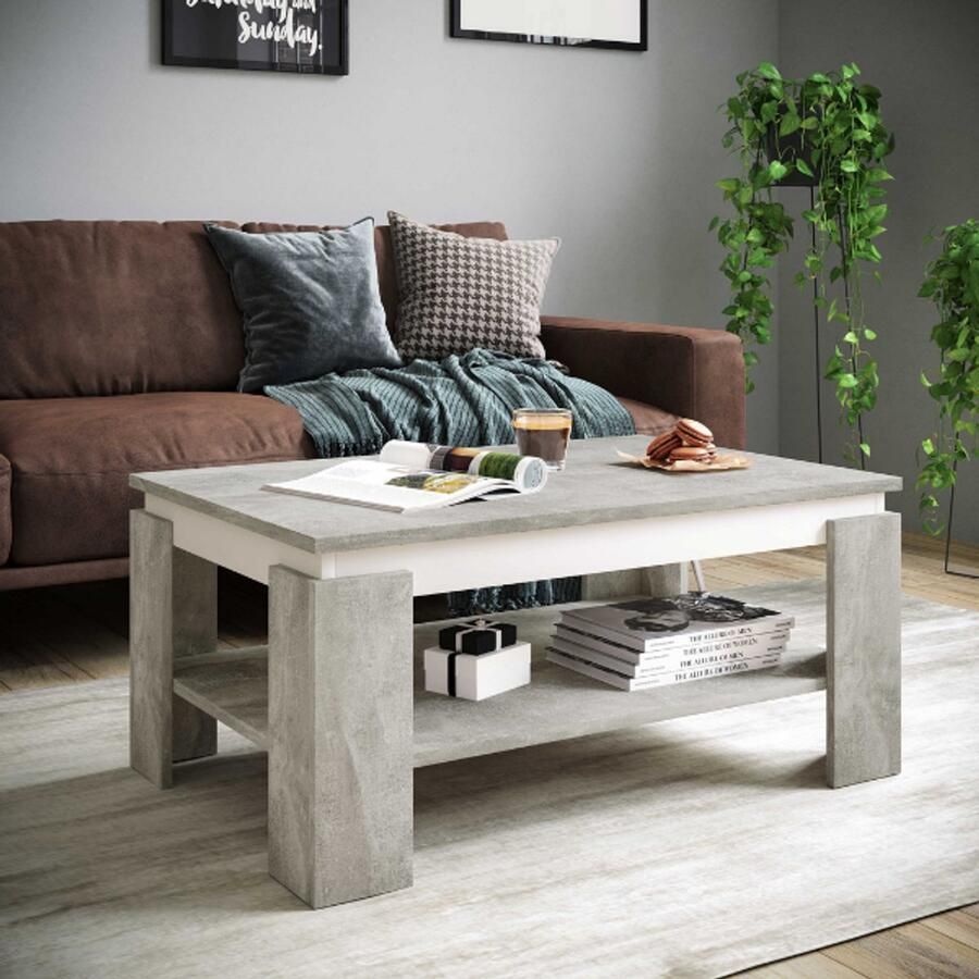 Hela EMOB Salontafel Timo 90x60 cm-beton wit Rechthoekige salontafels Betonlook Spaanplaat Rechthoekige salontafels Op voorraad