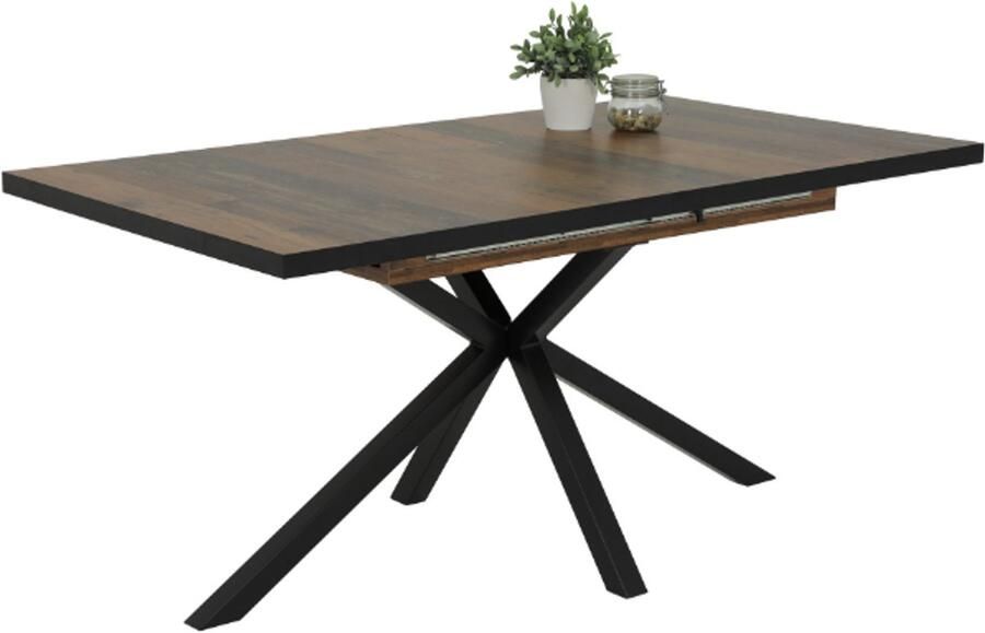 Hela EMOB Uitschuifbare eettafel Louma-Oldwood zwart Keukentafels Bruin Metaal; Spaanplaat Keukentafels Op voorraad