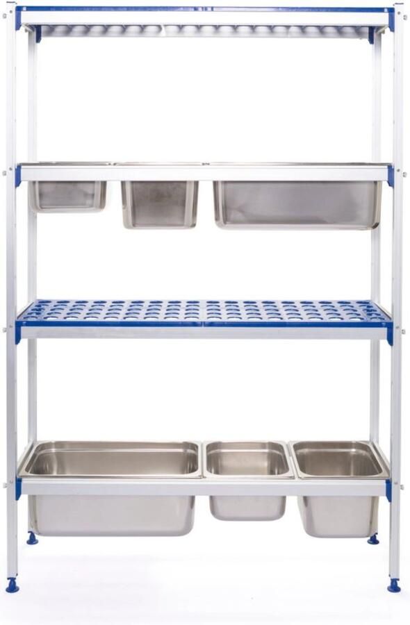 Hendi Aluminium opbergrek voor GN containers geanodiseerd polypropyleen planken 1120x355x1685 mm draagvermogen 150 kg