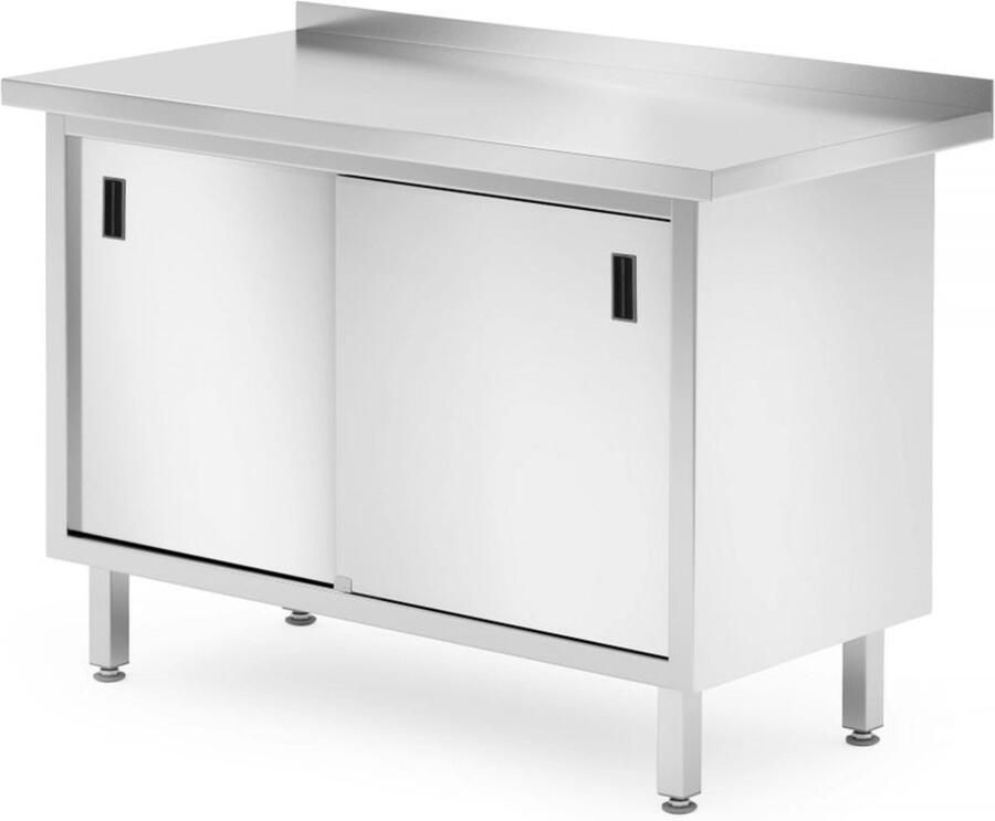 Hendi Wandwerktafel met kast gelast 1200x600x850 mm roestvast staal verstelbare voeten