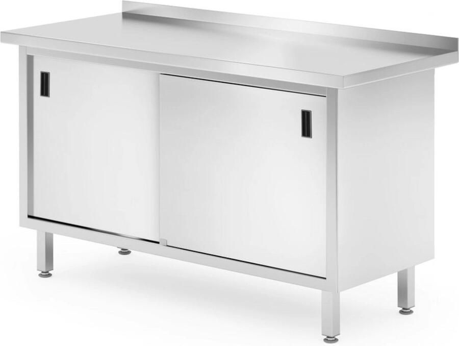 Hendi Wandwerktafel met kast gelast roestvast staal 1400x600x850 mm verstelbare poten