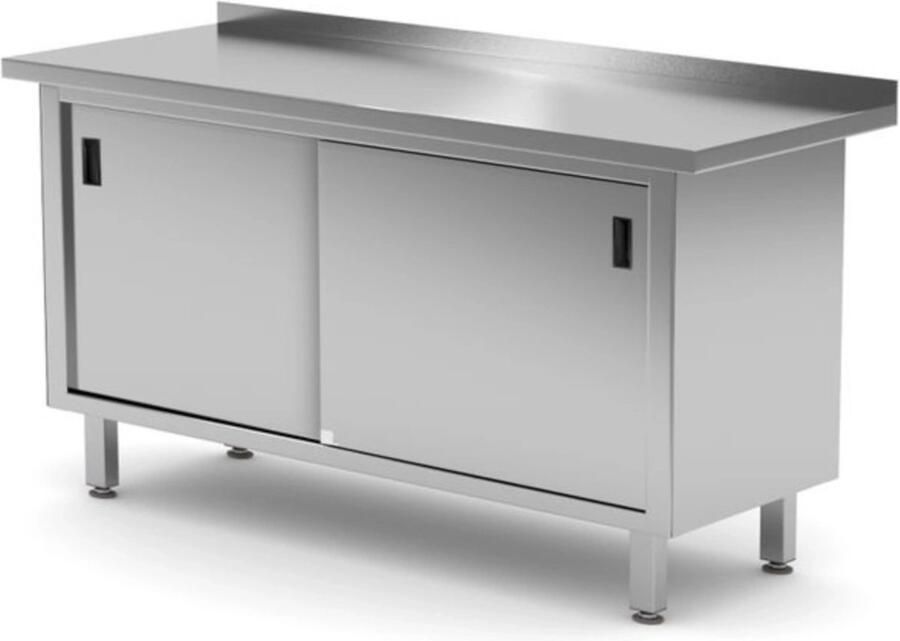 Hendi Wandwerktafel met kast gelast roestvast staal 1600x600x850mm verstelbare voeten