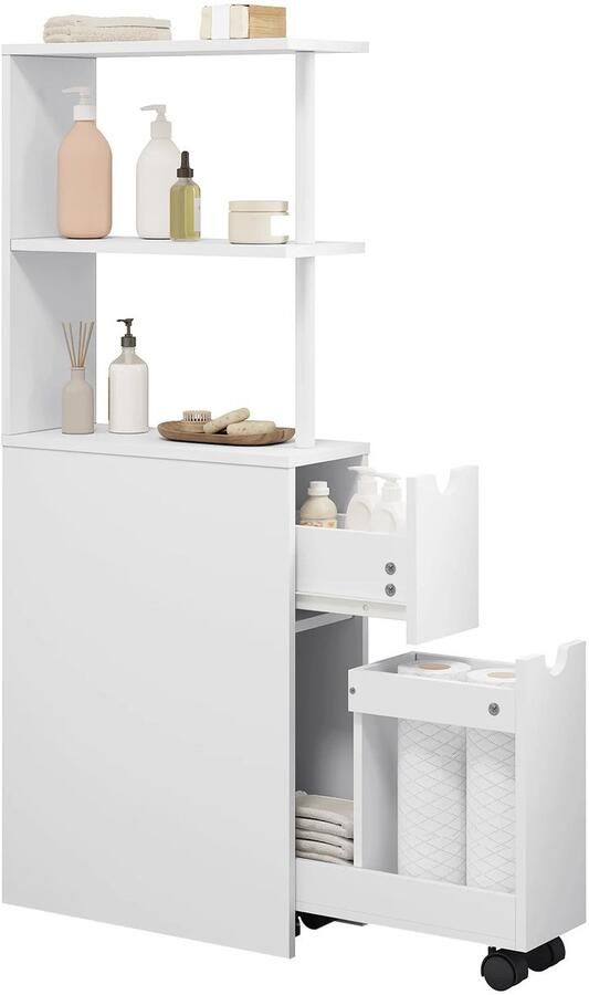 Hennova Badkamerkast Keukenkast Smalle kast Multifunctioneel Met wielen Met lades Vrijstaand Wit 113 cm x 45 cm x 19 cm
