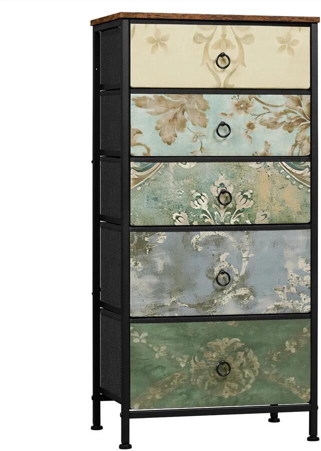 Hennova Ladekast Ladenkast Opbergkast Multifunctioneel Metalen frame Lades van hout en stof Gekleurd 5 Lades 45.5 x 95.5 x 30 cm