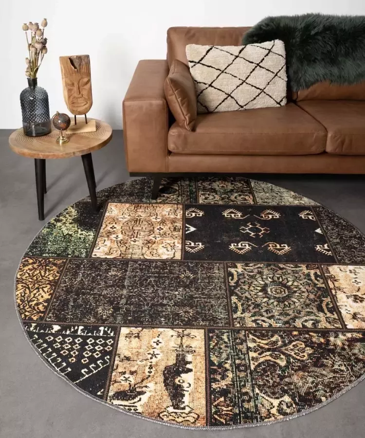 Heritage Rond patchwork vloerkleed Ancient Olive No.4 160 cm rond