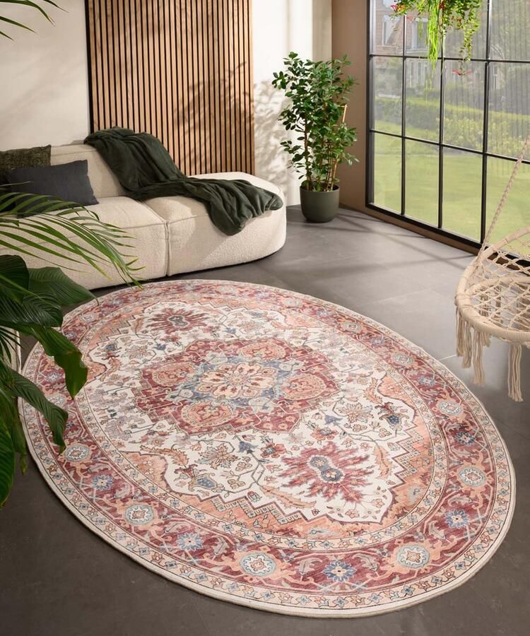 Heritaged Buitenkleed ovaal Vintage Valenca Fino crème rood 230x330 cm