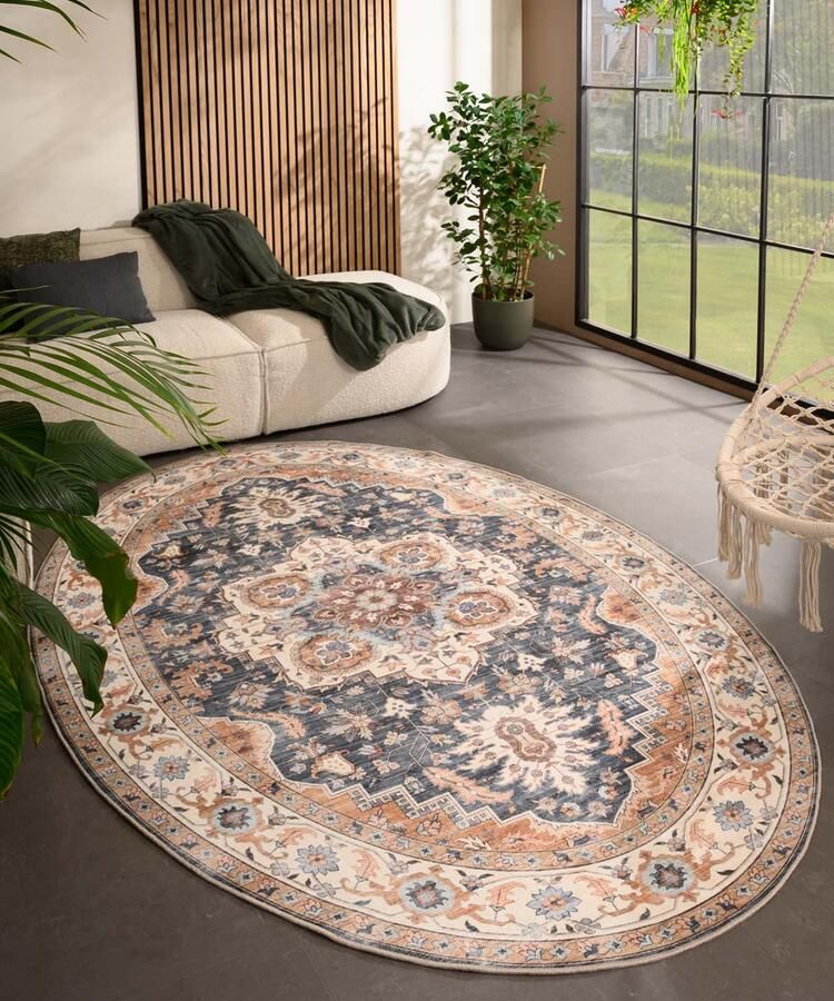 Heritaged Buitenkleed ovaal Vintage Valenca Fino goud blauw 160x230 cm