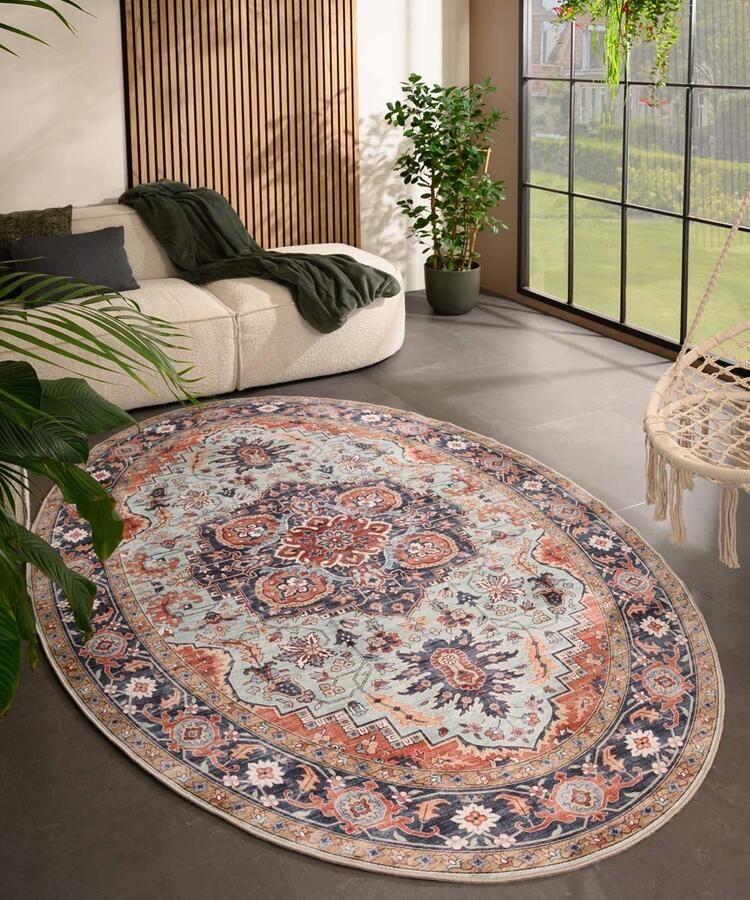 Heritaged Buitenkleed ovaal Vintage Valenca Fino groen blauw 120x160 cm