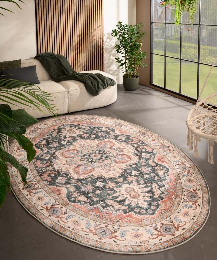 Heritaged Buitenkleed ovaal Vintage Valenca Fino groen rood 200x290 cm