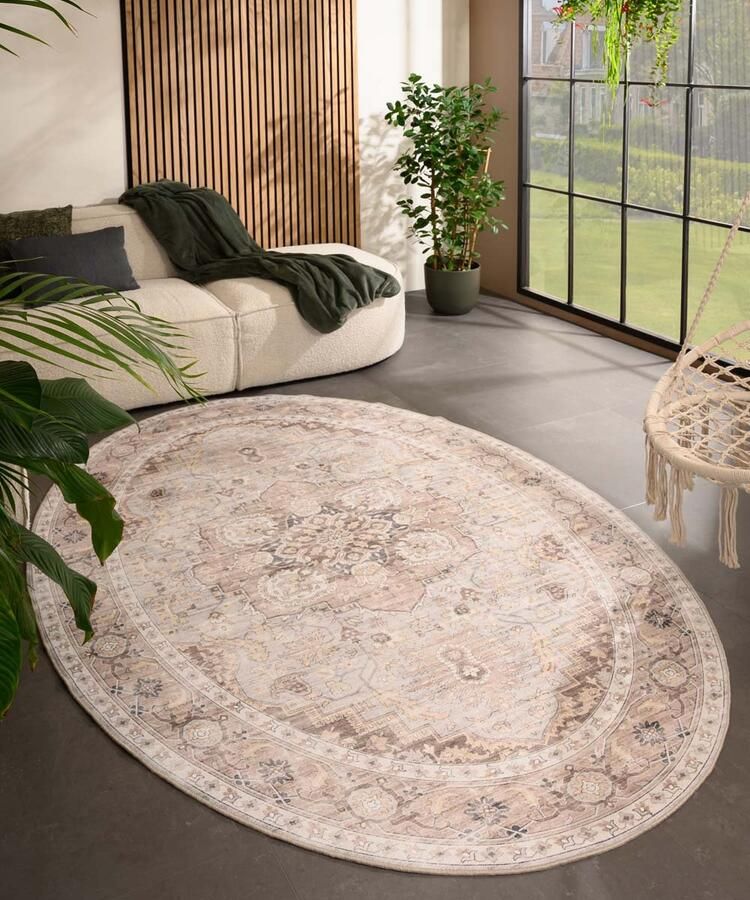 Heritaged Buitenkleed ovaal Vintage Valenca Fino lichtgrijs beige 200x290 cm