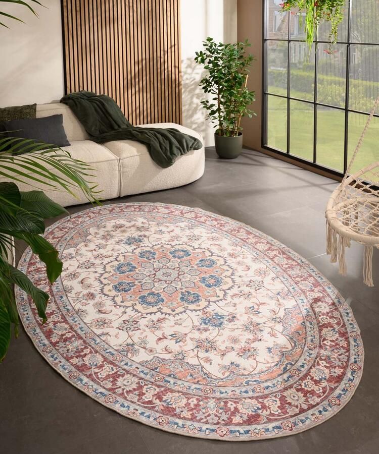 Heritaged Buitenkleed ovaal Vintage Valenca Nova crème rood 160x230 cm