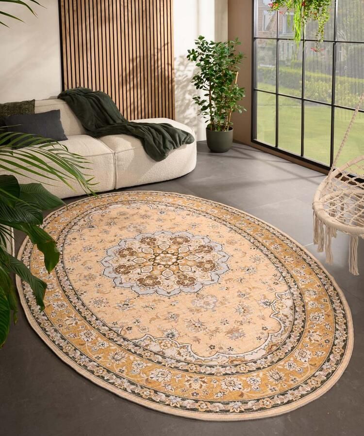 Heritaged Buitenkleed ovaal Vintage Valenca Nova geel 120x160 cm