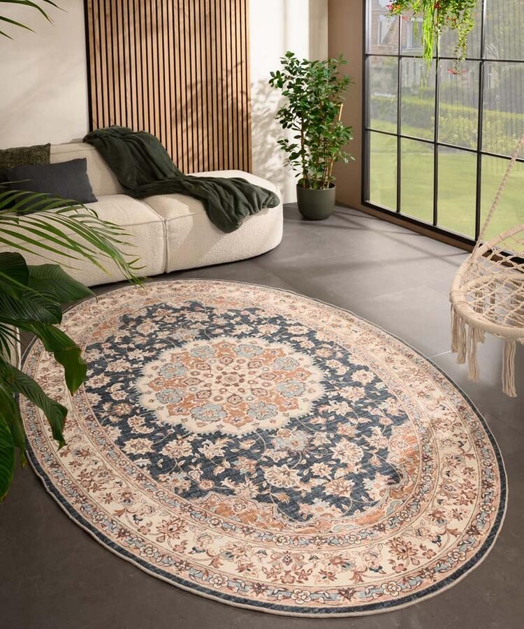 Heritaged Buitenkleed ovaal Vintage Valenca Nova goud blauw 80x150 cm