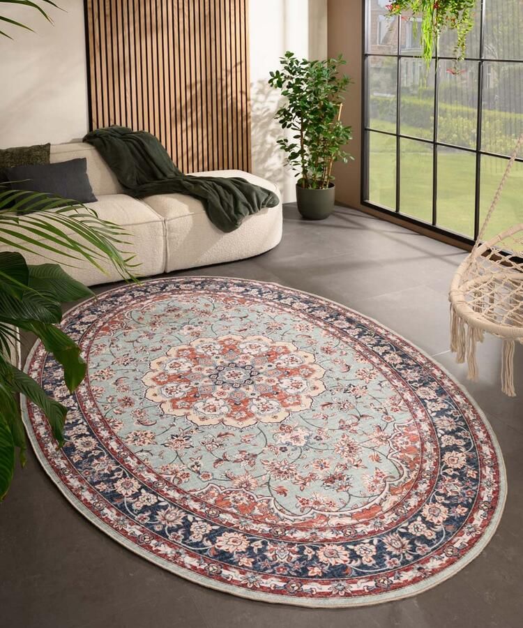 Heritaged Buitenkleed ovaal Vintage Valenca Nova saliegroen rood 230x330 cm