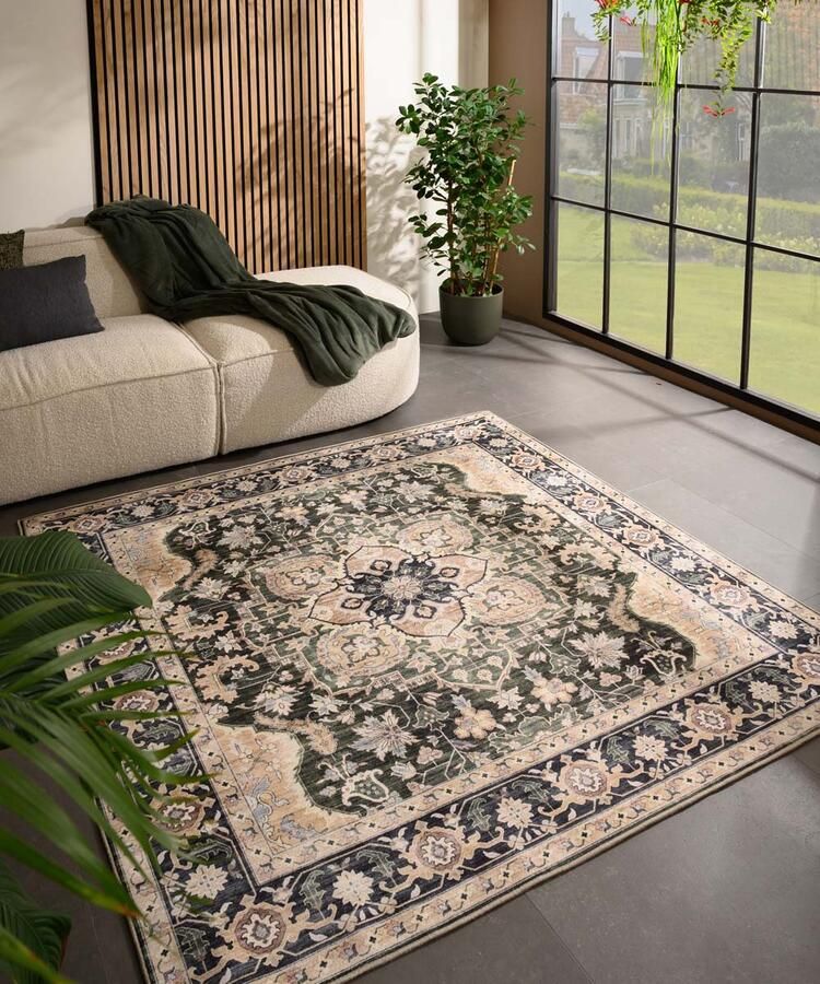 Heritaged Buitenkleed vierkant Vintage Valenca Fino beige groen 200x200 cm