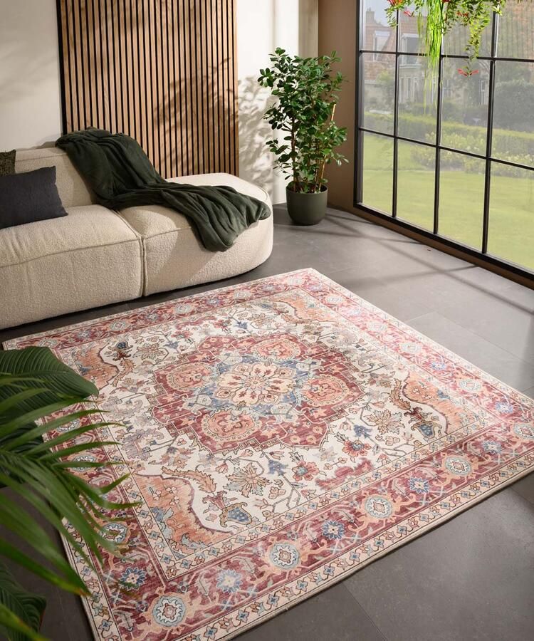 Heritaged Buitenkleed vierkant Vintage Valenca Fino crème rood 200x200 cm