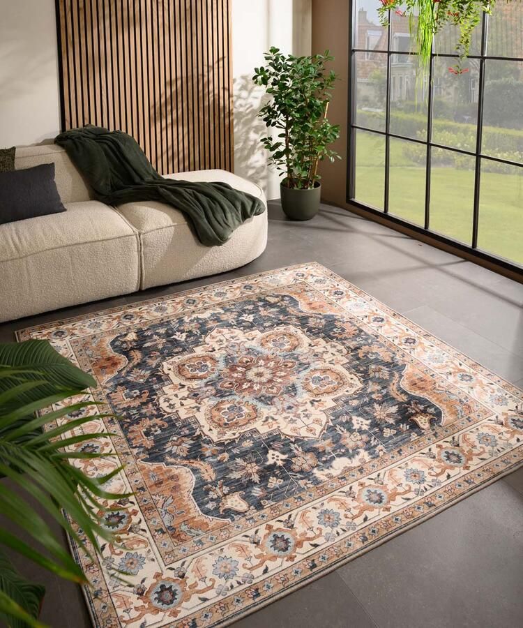 Heritaged Buitenkleed vierkant Vintage Valenca Fino goud blauw 230x230 cm