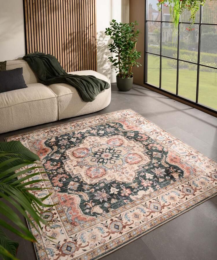 Heritaged Buitenkleed vierkant Vintage Valenca Fino groen rood 230x230 cm