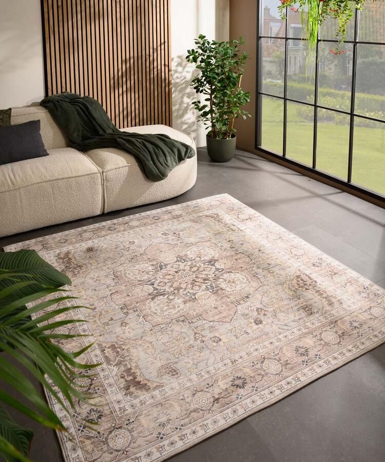 Heritaged Buitenkleed vierkant Vintage Valenca Fino lichtgrijs beige 200x200 cm