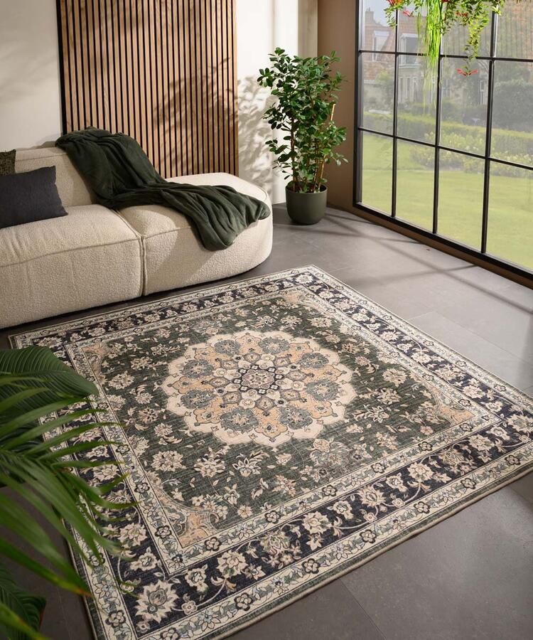 Heritaged Buitenkleed vierkant Vintage Valenca Nova donkergroen 160x160 cm