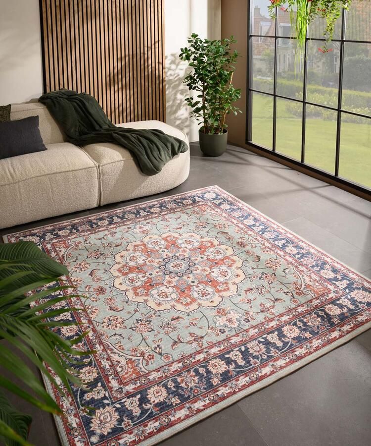 Heritaged Buitenkleed vierkant Vintage Valenca Nova saliegroen rood 230x230 cm