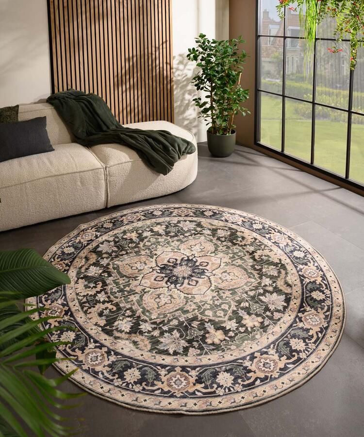 Heritaged Rond Vintage buitenkleed Valenca Fino beige groen 230 cm rond