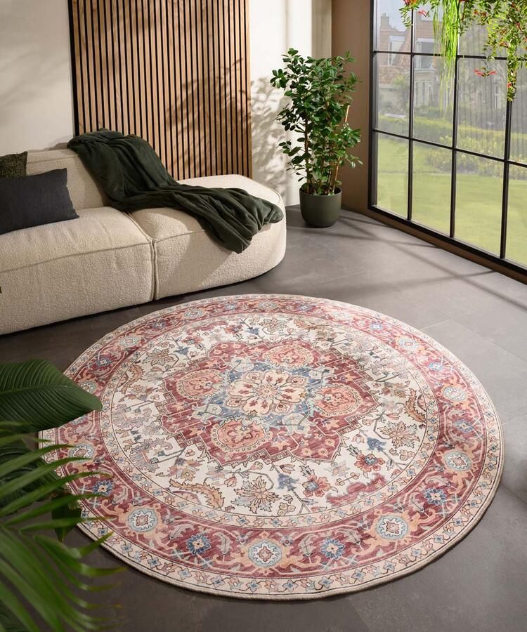 Heritaged Rond Vintage buitenkleed Valenca Fino crème rood 230 cm rond