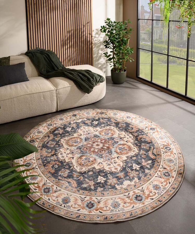 Heritaged Rond Vintage buitenkleed Valenca Fino goud blauw 160 cm rond