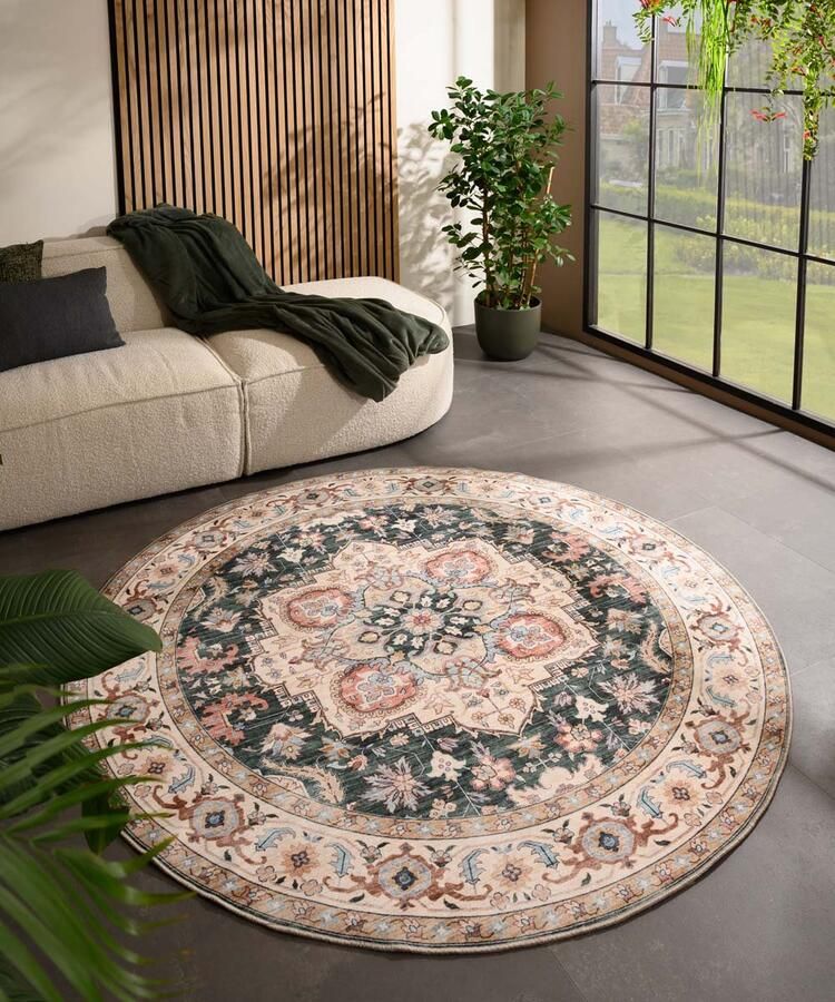 Heritaged Rond Vintage buitenkleed Valenca Fino groen rood 160 cm rond