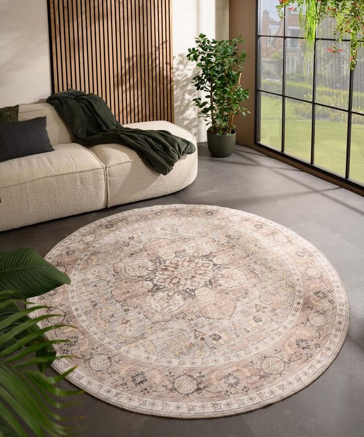 Heritaged Rond Vintage buitenkleed Valenca Fino lichtgrijs beige 200 cm rond