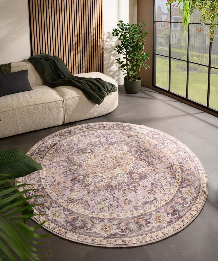 Heritaged Rond Vintage buitenkleed Valenca Fino paars roze 230 cm rond