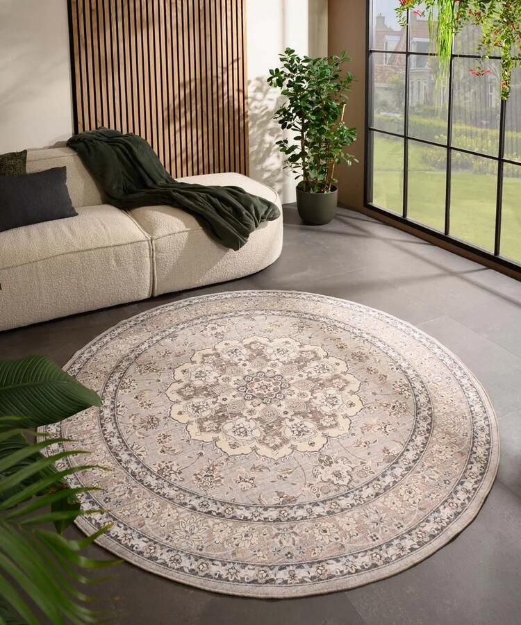 Heritaged Rond Vintage buitenkleed Valenca Nova beige lichtgrijs 230 cm rond