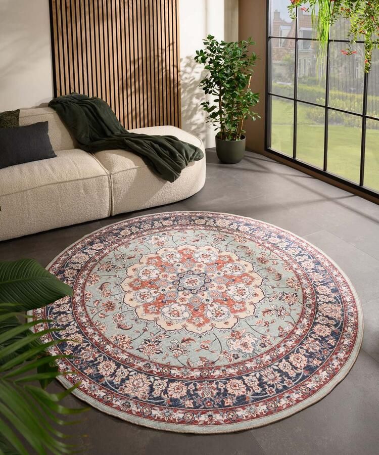 Heritaged Rond Vintage buitenkleed Valenca Nova saliegroen rood 230 cm rond