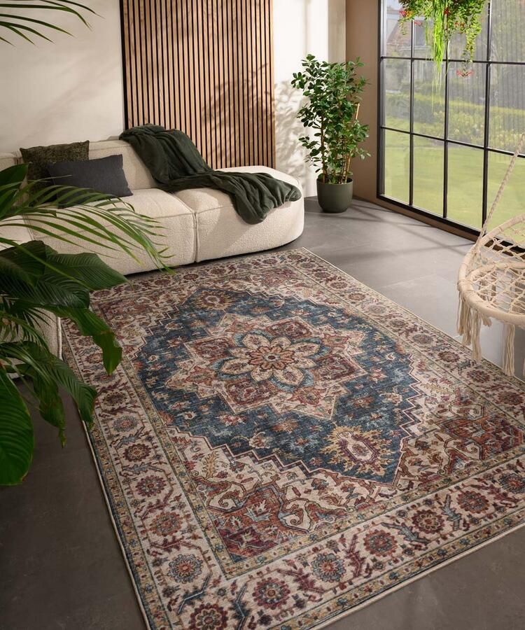 Heritaged Vintage buitenkleed Valenca Brio beige blauw 120x160 cm