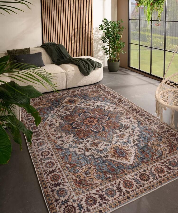 Heritaged Vintage buitenkleed Valenca Brio beige lichtblauw 80x150 cm