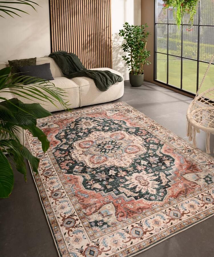 Heritaged Vintage buitenkleed Valenca Fino groen rood 80x150 cm