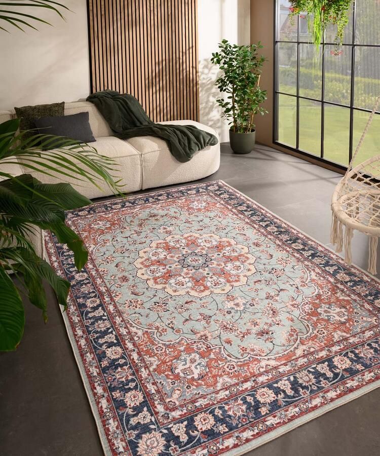 Heritaged Vintage buitenkleed Valenca Nova saliegroen rood 80x150 cm