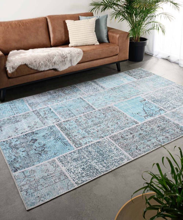Heritaged Patchwork vloerkleed Fade Heritage grijs turquoise 140x200 cm