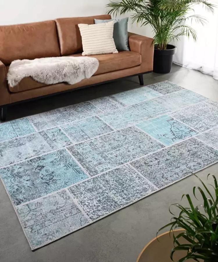 Heritaged Patchwork vloerkleed Fade Heritage grijs turquoise 76x150 cm