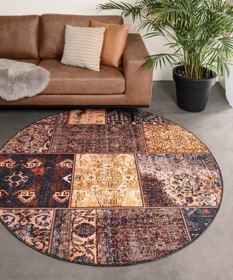 Heritaged Rond patchwork vloerkleed Fade No.1 goud bruin 76 cm rond