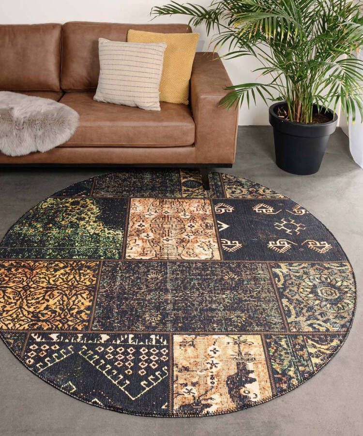 Heritaged Rond patchwork vloerkleed Fade No.1 olijfgroen 115 cm rond