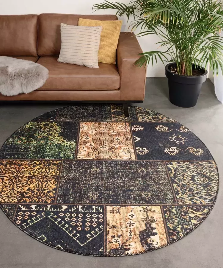 Heritaged Rond patchwork vloerkleed Fade No.1 olijfgroen 152 cm rond